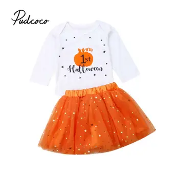

Toddler Baby Kids Girls Halloween Print Romper Tops Solid Tutu Skirt Set Outfits one year birthday girl baby girl winter clothes