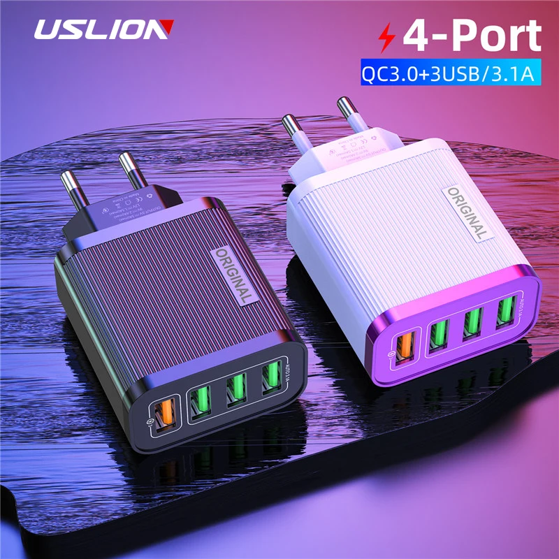 USLION быстрое зарядное устройство 3A 4 USB для iPhone 11 Pro Max Samsung Xiaomi Huawei Универсальный
