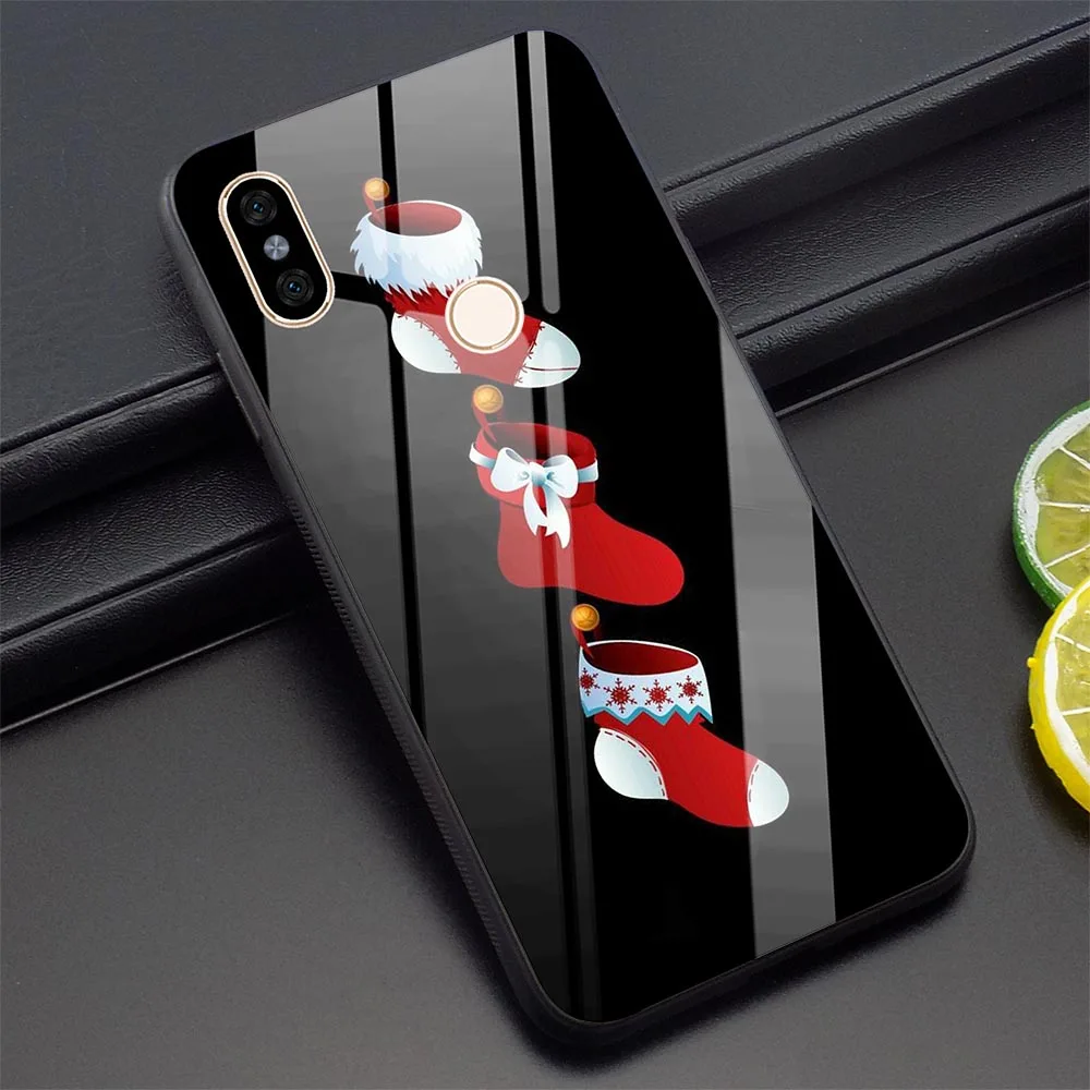 Новогодний чехол для телефона Xiao mi Pocophone F1 Note 5 6 7 Pro Red mi 4X 6A mi A1 A2 8 Lite 9 из закаленного стекла