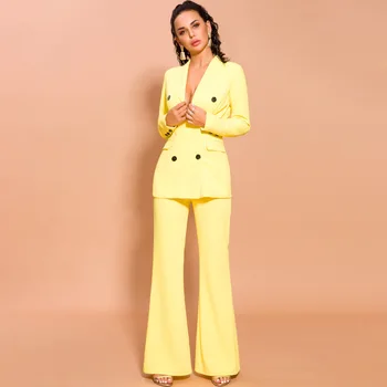 

2019 new style fashion High quality sexy women elegant full turn-down collar celebrity body con Two Piece suit wholesale