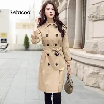 

New Spring Long Trench Coat Women Casual Slim Double Breasted Epaulet OL M-2XL Coat Female Tops Clothing