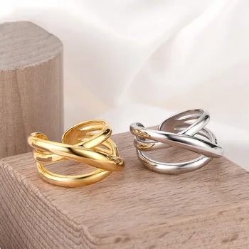 

Silvology 925 Sterling Silver Multi Layer Cross Rings Weave Lines Temperament Japan Korea Big Rings for Women 925 Office Jewelry