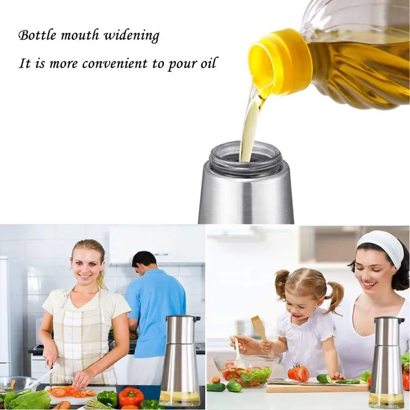ABUI-Controllable Oil And Vinegar Dispenser 2 Packs, Kitchen Glass Olive Oil Bottle Set, Stainless Steel No Drip Design Small(3
