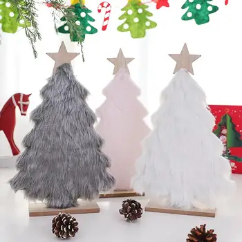 

Christmas Decorations for Home Plush Wooden Xmas Tree Desktop Ornaments Nordic New Year Party Decor Enfeites De Natal Dropship #