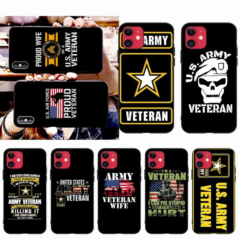 

HPCHCJHM Army Veteran TPU black Phone Case Cover Hull for iPhone 11 pro XS MAX 8 7 6 6S Plus X 5S SE 2020 XR case