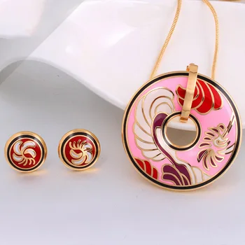

Zlxgirl jewelry New Arrival Dubai Gold Jewelry Sets for Women Red Elegant Classic Enamel Necklace with Earrings Set