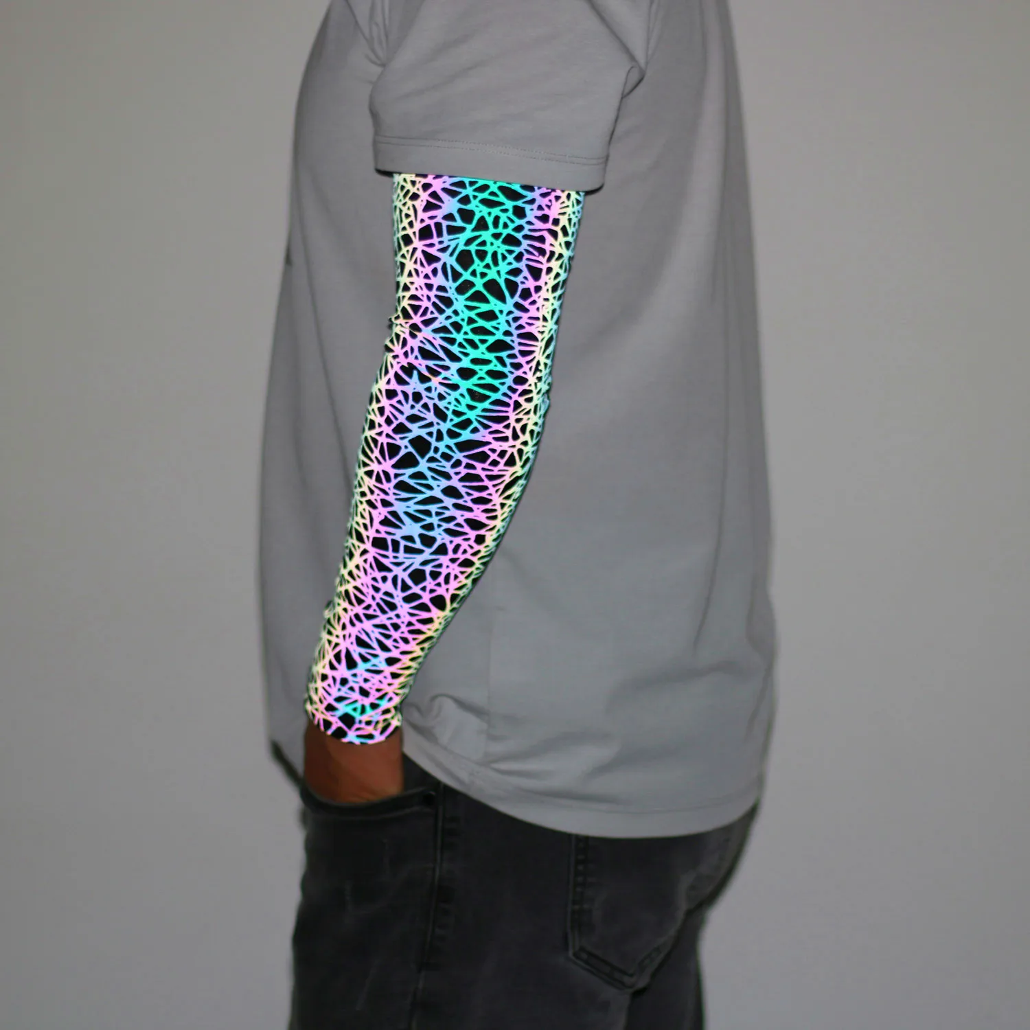 Men Colorful Reflective Sleeves Techwear Sunscreen Arm Warmers Breathable Reflect Light Oversleeve sun protection arm sleeves,ice arm sleeves