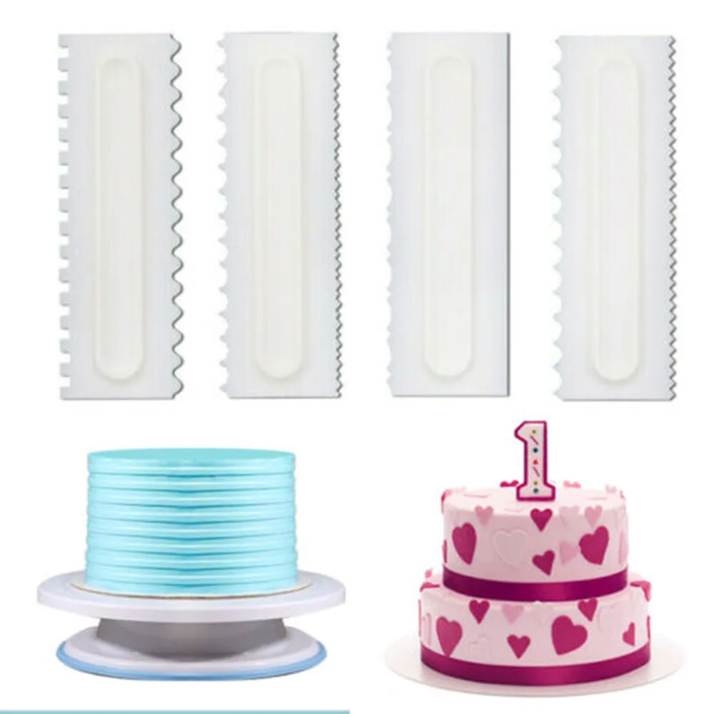  4pcs Comb Cream Scraper Fondant Cake Decoration Tool Mousse Cream Scrapers Kitchen Baking Tools