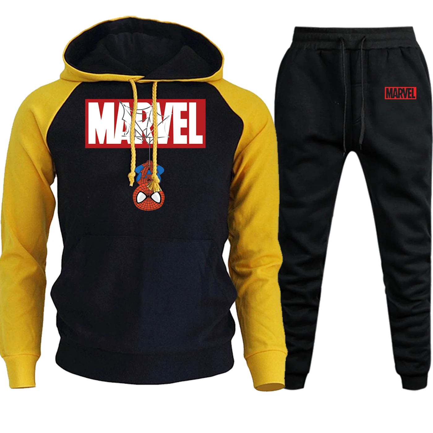 Человек-паук Marvel уличная Мужская реглан толстовки свитшоты Осень Зима Новинка повседневный костюм мужской пуловер+ брюки комплект из 2 предметов