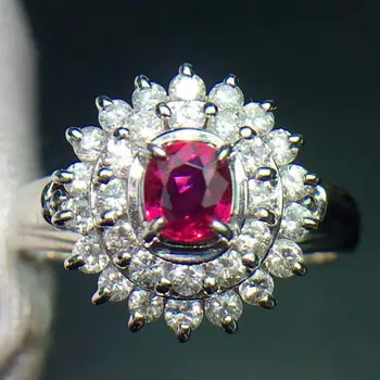 

Fine Jewelry Pt900 Gold Real Natural 0.33ct Pigeon Blood Red Ruby Diamonds Wedding Engagement Female Rings for Women Fine Ring