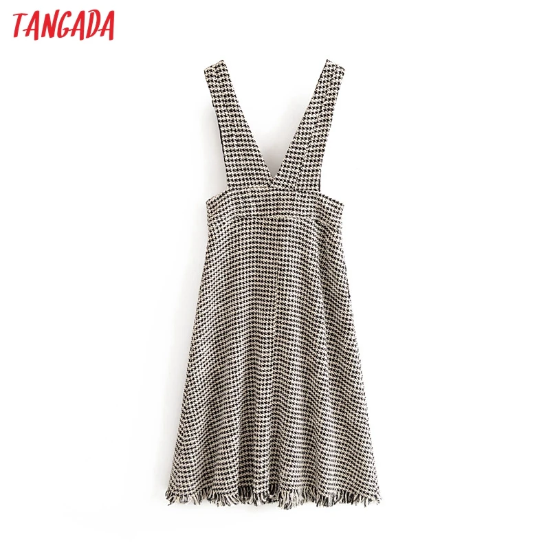 Tangada женское клетчатое платье без рукавов пуговицы карман Новое поступление Дамы миди платье vestidos 3H402