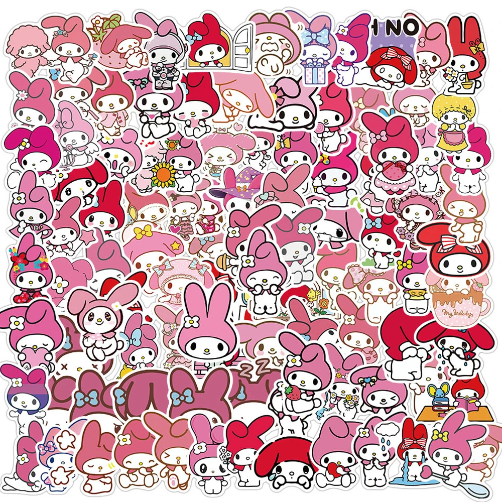

100PCS Kawaii My Melody Cute Stickers Laptop DIY Motorcycle Luggage Guitar Skateboard Waterproof Funny Sticker Decal Kid Toys