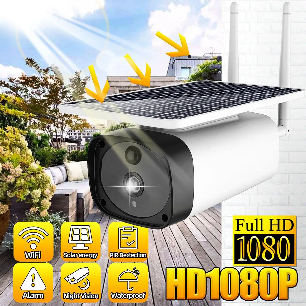 

1080P Full HD Security Solar Camera Home Security IP Camera Network Outdoor Waterproof Security WiFi Wireless IR Monitor Camera