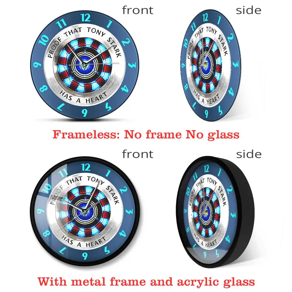 Proof That Tony Stark Has A Heart Arc Reactor Wall Clock Superhero Modern Hanging Wall Watch Movie Timepiece Home Decor Wall Art Just6F
