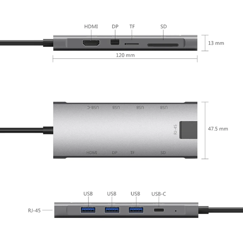 Тип c док-станция алюминиевый 9 в 1 к HDMI minidp usb3.0 SD/TF кардридер RJ45 Тип C для зарядного устройства ноутбука usb c концентратор