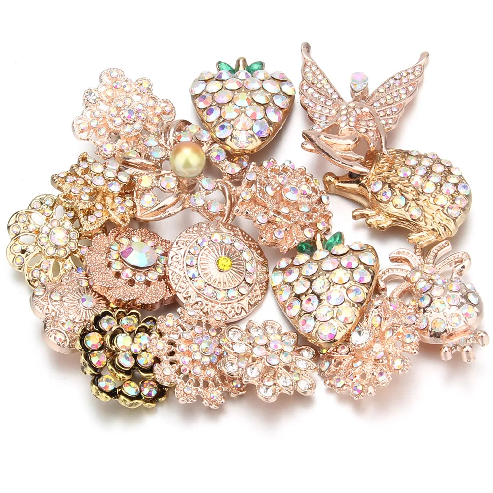 

10 шт./лот золотые серебряные 18 мм кнопки ювелирные изделия со стразами металлические кнопки Подвески подходят для 18 мм браслета серьги ожерелья