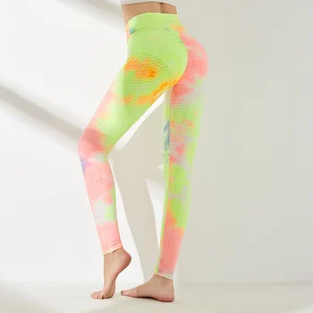

Women Tie Dye Jacquard Sport Fitness Bodycon Push Up Pencil Pants Lady Casual Skinny Fit High Waist Ankle Length Long Trouses