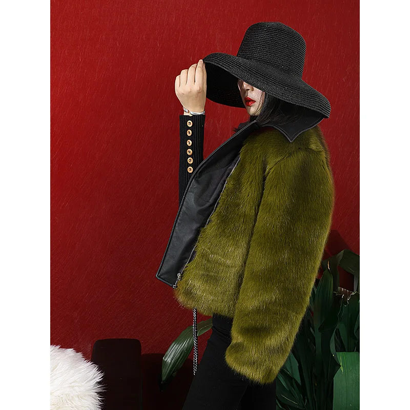 DEAT новая осенняя и зимняя модная женская одежда с отложным воротником и длинным рукавом, короткое пальто из искусственной кожи 19F-a165-06 - Цвет: green