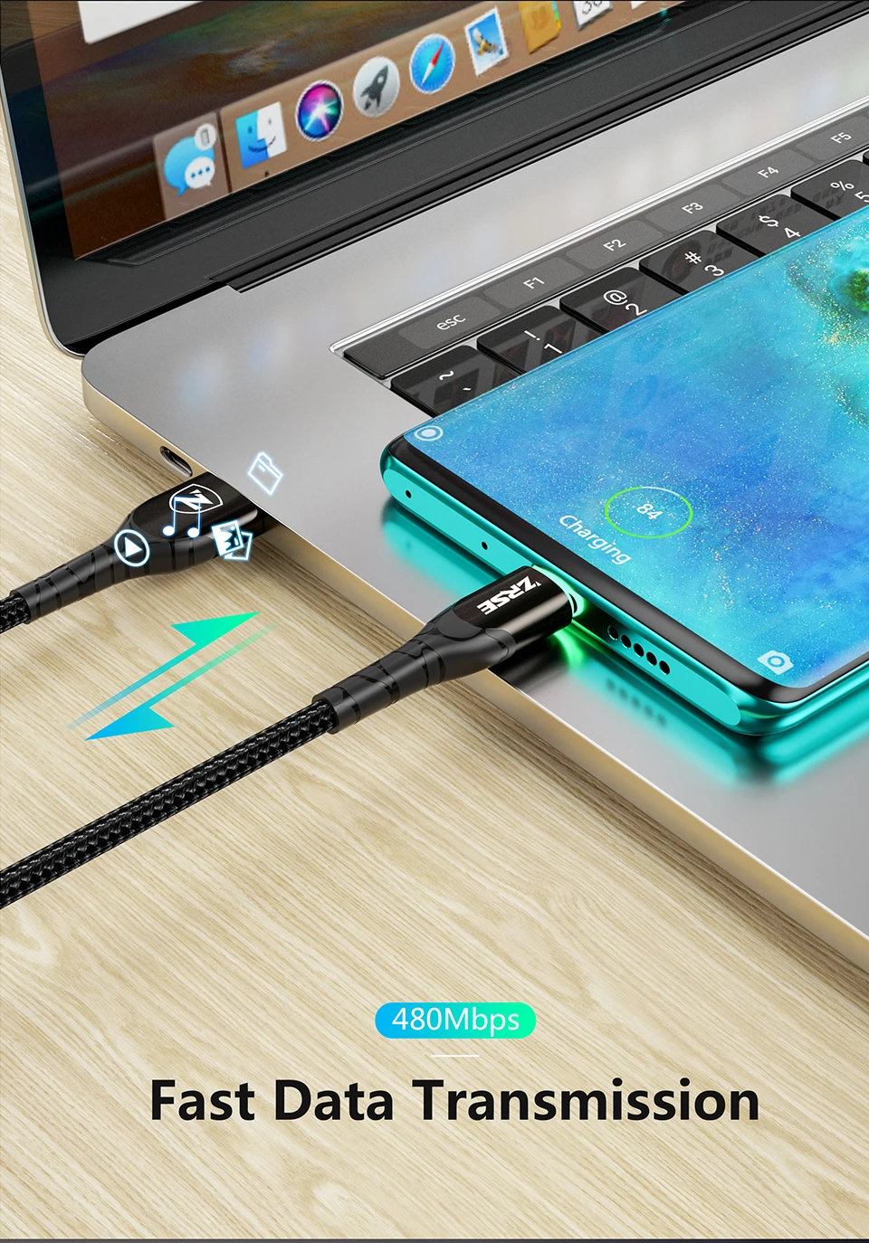 ZRSE светодиодный кабель usb type C 3M 2 м USB-C кабель передачи данных для быстрой зарядки телефона зарядное устройство Шнур для Xiaomi Redmi Note 8 7 huawei P30 Pro P20