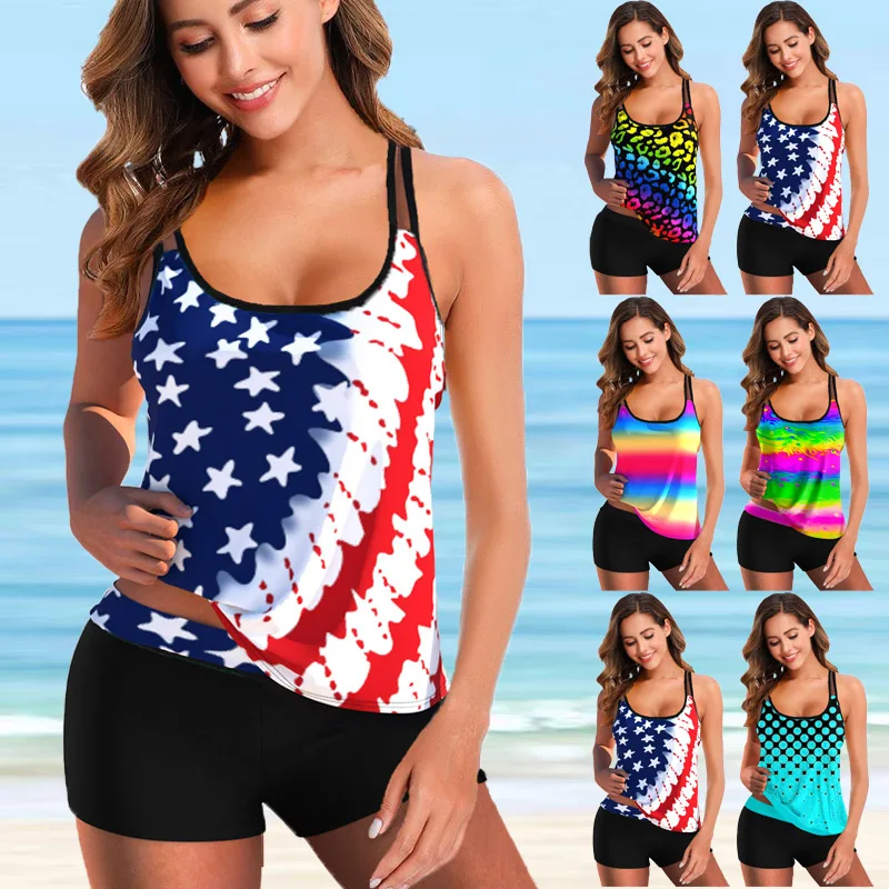 

Women Plus Size Beachwear Swim Tankini Monokini Swimwear Bathing Suit Two Piece Bikini Swimsuits Female Printed Summer Swimdress