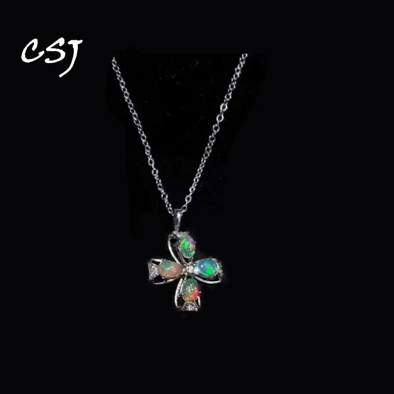 

CSJ винтажные настоящие натуральные черные опаловые подвески из стерлингового серебра 925 пробы для женщин и мужчин, ожерелье, свадебный подарок на помолвку, изысканные ювелирные изделия