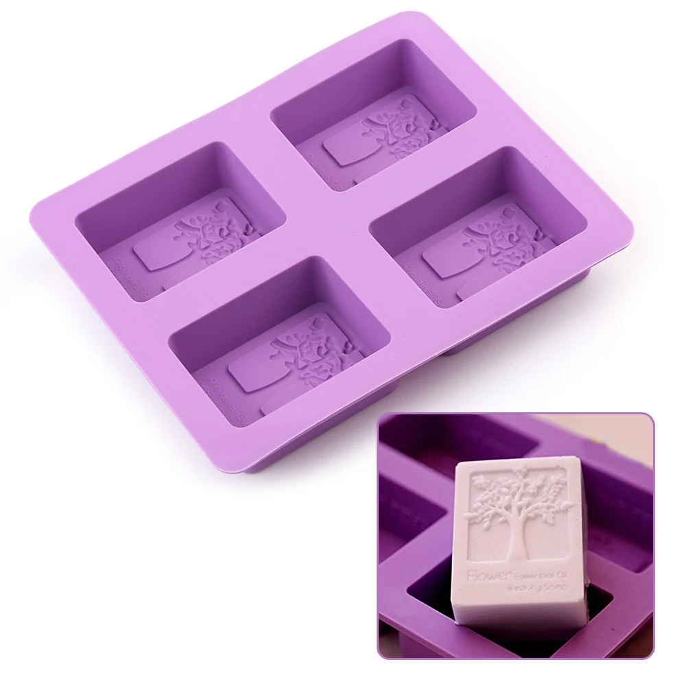 

Rectangle Silicone Mold Tree Shaped 4 Hole Square Soap Mold Arts And Crafts Chocolate Cake Molding Hand Making Tools