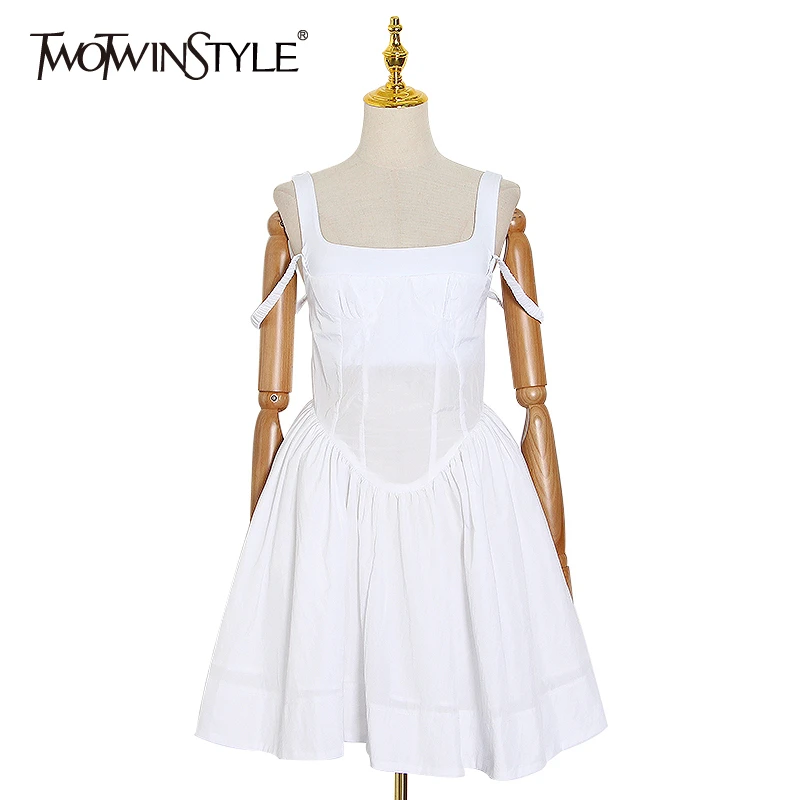 TWOTWINSTYLE Elegant Evening Party Summer Dress Women Square Collar Sleeveless Spaghetti Strap High Waist Ruched Dresses Female TWOTWINSTYLE Elegant Evening Party Summer Dress Women Square Collar Sleeveless Spaghetti Strap High Waist Ruched Dresses Female