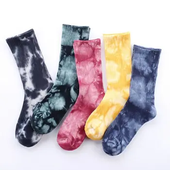 

Women Men Novelty Colorful Tie-Dye Cotton Crew Socks Ribbed Knitted Harajuku Hip Hop Skateboard Sport Mid Tube Stockings