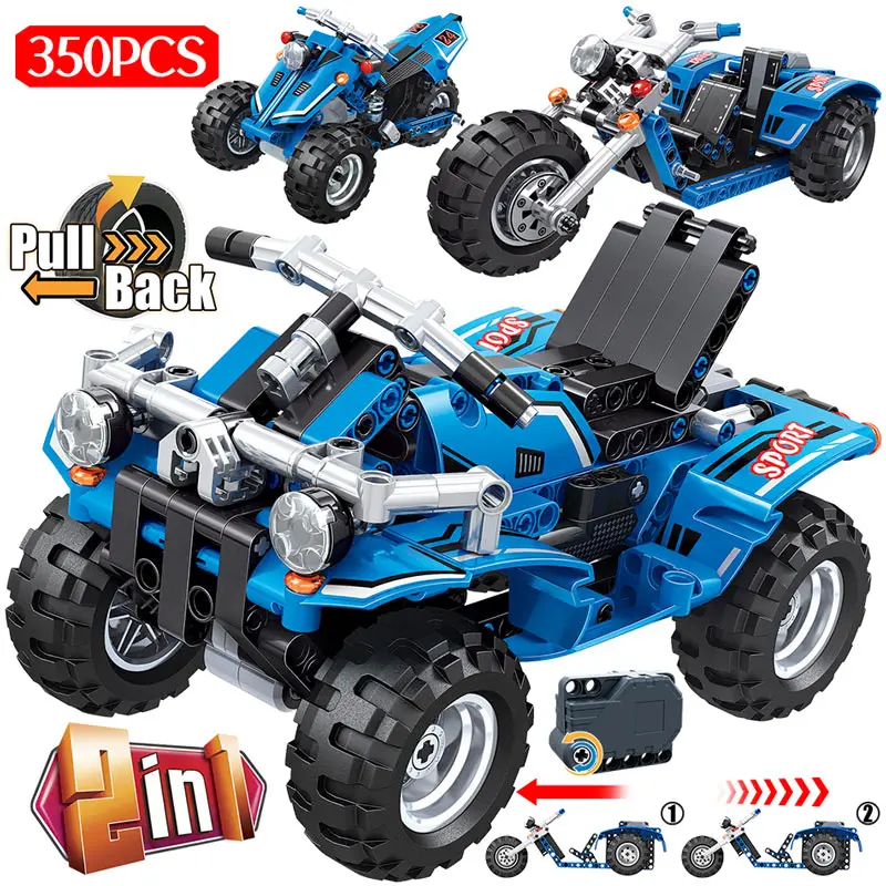 

DIY City Pull Back 4WD Off Road Car Locomotive Model Building Block Legoinglys Technic Motorcycle Bricks Toys for Children Boys