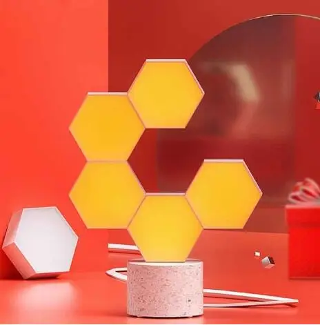 DIY Красочные квантовые огни креативная Геометрическая сборка умный голосовой приложение управление модульный сенсорный светодиодный USB окружающий настенный светильник - Испускаемый цвет: 6PCS With Round Base