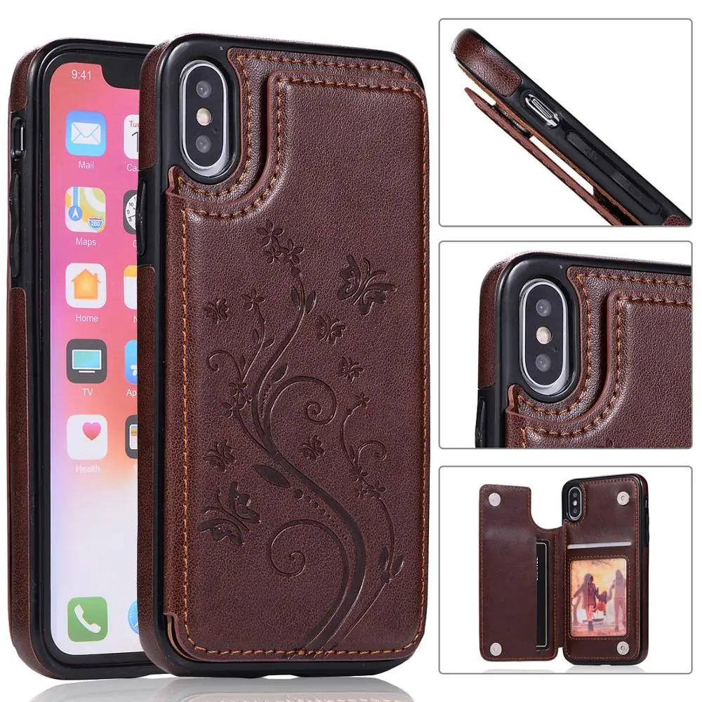 

3D Butteryfly Flower Phone Case for iPhone 6 7 8 plus X XS max Xr PU Leather Wallet Card Case Cover With Phone Stand Holder