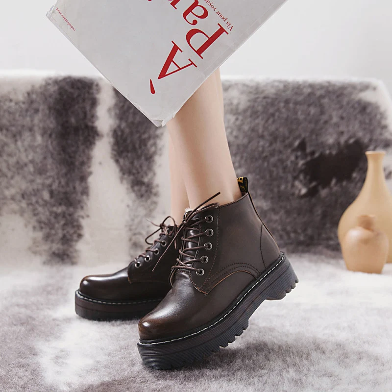 

CXJYWMJL Women Boots Ankle Boots Winter Shoes Lace-Up Knitted Flat Shoes Rubber Boots Women Leather Shoes 3cm Heel 6857