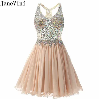 

JaneVini Candy Color Short Homecoming Dresses with Beading Crystal Pink Party Dress Prom Homecoming Formal Gown vestidos blancos