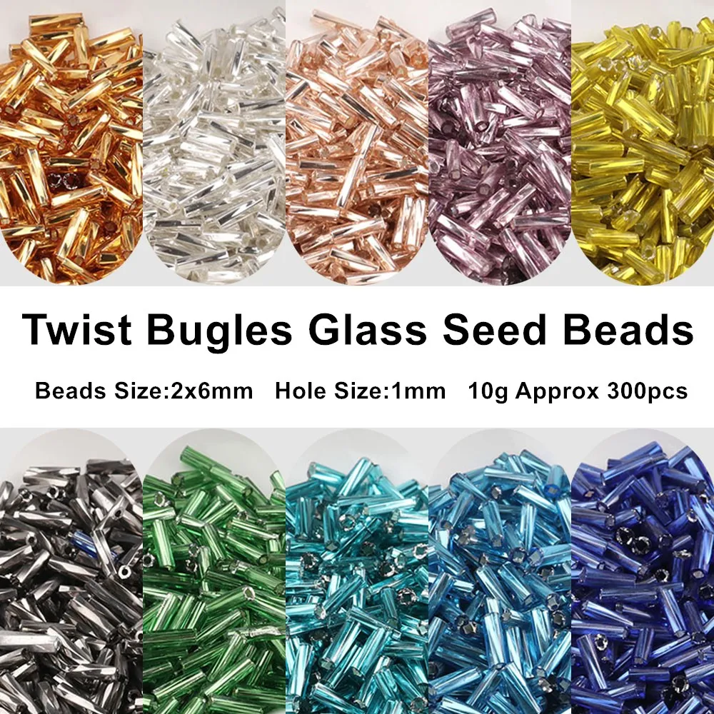 300Pcs Helical Seedbeads 11/0 Tube Bead 2x6mm Twist Bugles Glass Seed Beads For DIY Bracelet Jewelry Dress Making 25 Colors 300pcs 8mm assorted colors crackle glass loose beads for diy bracelet necklace earring jewelry making