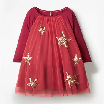 

Jumping Meters New Princess Girls Dresses Mesh Stars Party Fashion Dress Long Sleeve Children Clothes Birthday Baby Dresses