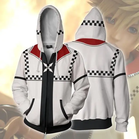 Kingdom Hearts 2 Sora Hoodie Sweatshirt Cosplay Sora Costume Zipper Jacket Coat 