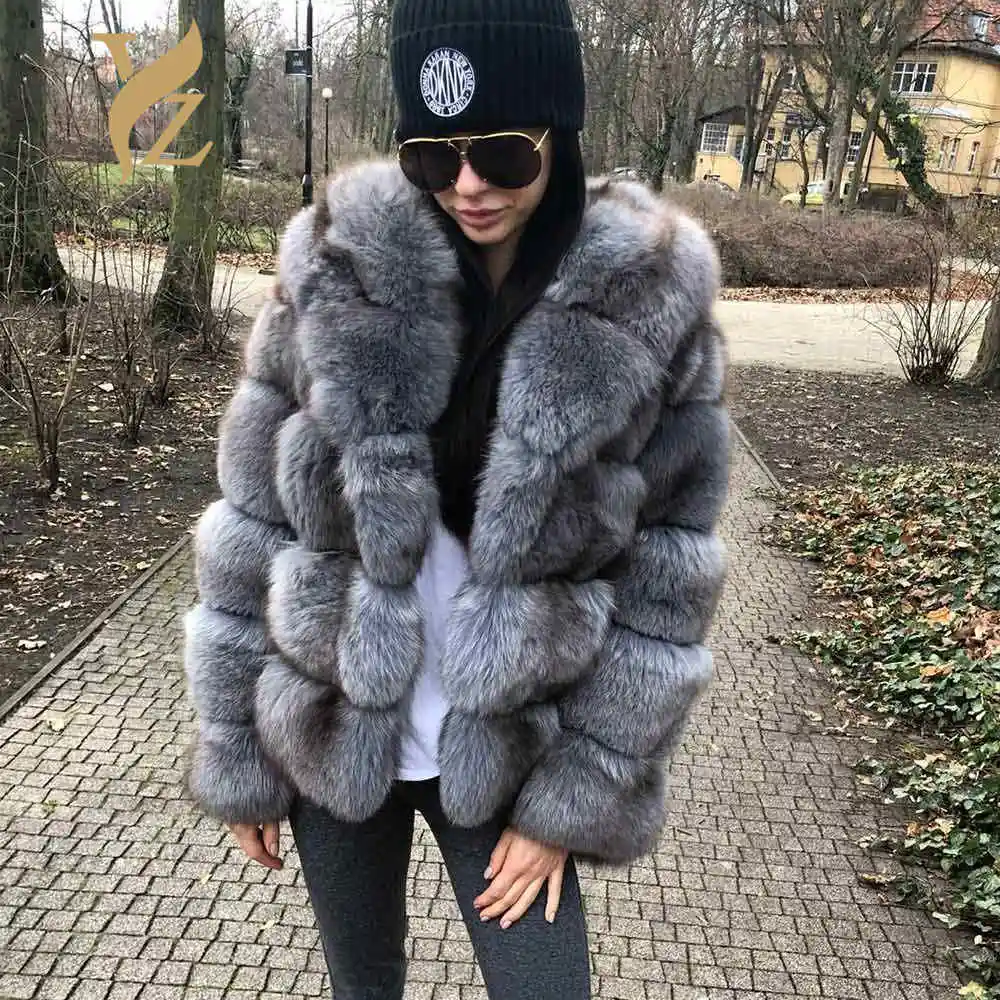 YZ. FURTURE натуральное пальто из лисьего меха зимняя меховая куртка с капюшоном из натурального Лисьего меха пальто для женское утепленное плотное женское настоящий куртка