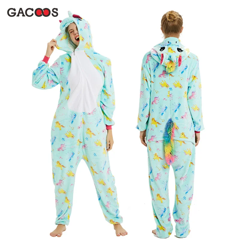 

New Kigurumi Adults Animal Unicorn Pajamas Sleepwear Cartoon Onesie Women Winter Flannel Stitch Panda Unicornio Costume Jumpsuit