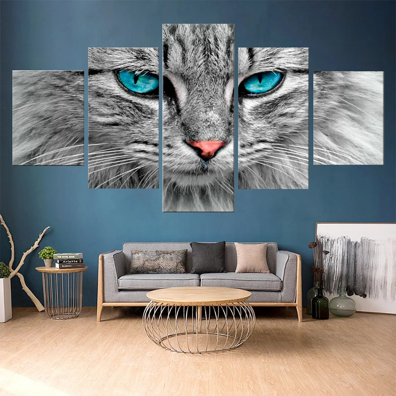 Vintage Sea Life Home Decor Posters Prints Blue Eyes Tiger Animals Canvas Prints Painting Wall Art Home Decor Picture 5pcs Home Garden