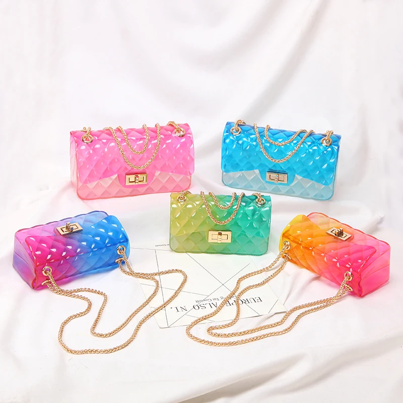 

Clear Colorful Transparent jelly Bag Gradient Candy Color Crossbody Bags Ladies Shoulder Chain Messenger Bag