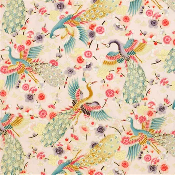 

CF673 Japanese Style The Peacock Printed Cotton Fabric For Kimono Table Clothes Door Curtains DIY Fabrics Home Textiles