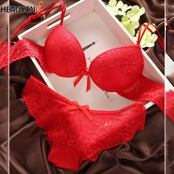 

Fashion Lace Thin Deep v-neck Push Up Bra Set Sexy Underwear Vintage Bra Brief Set Women Underwear Bra And Panties