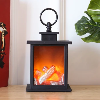 

Fireplace Lantern with Timer Battery Operated Hanging or Sitting Decoration for Indoor Outdoor Use Copper Brushed