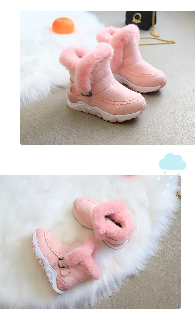 Thick Winter Boots for Girls Top quality Rabbit Hair Kids Snow Boots Boys Black Pink Gray Student Shoes Kids Sneaker C09301