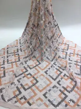 

High-end African dry Sequins Lace Fabric 2019 High Quality net Lace embroidery Nigerian Tulle Lace Fabrics for dress party