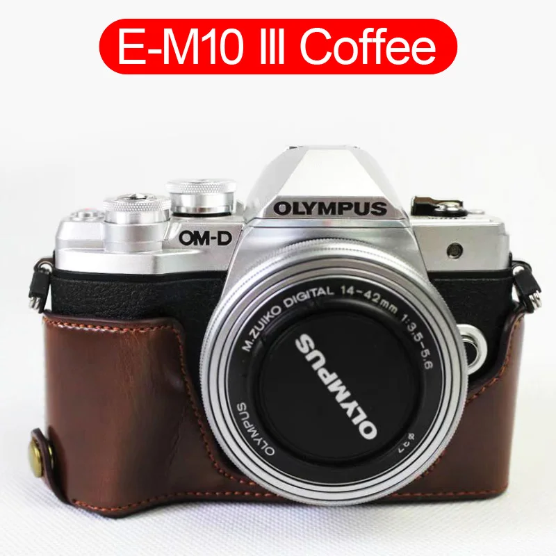 leather camera bag Leather Half Case Grip for Olympus OM-D E-M10 Mark II M2/ Mark III M3 Camera/E-M10 Mark IV small camera bag Bags & Cases