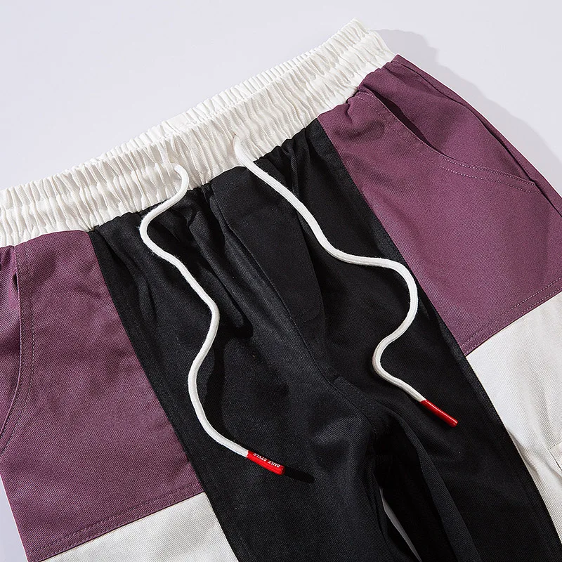Новинка, мужские брюки-карго в стиле Харадзюку с цветными вставками и боковыми карманами, Ретро стиль