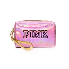 PINK Make Up Bag Waterproof Laser Cosmetic Bags Women Neceser Organizer PVC Storage Case Pouches