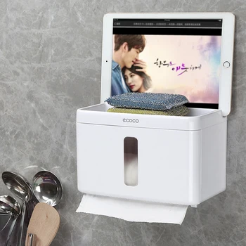 

Multifunctional Tissue Box Wall Mounted Toilet Paper Box Holder for Roll paper&Removable paper towel Kitchen Bathroom Organizer