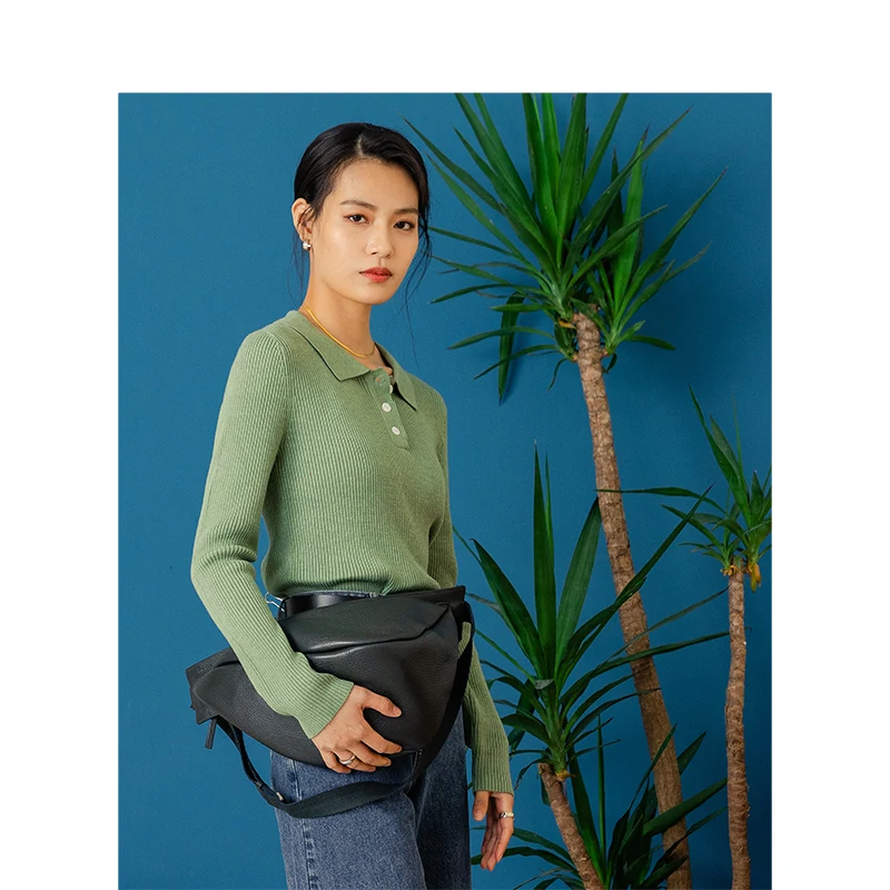 Skup INMAN 2020 wiosna nowy nabytek biuro elegancki jednolity kolor skręcić w dół kołnierz montażu minimalistyczny Lady kobiety bluzki z dzianiny